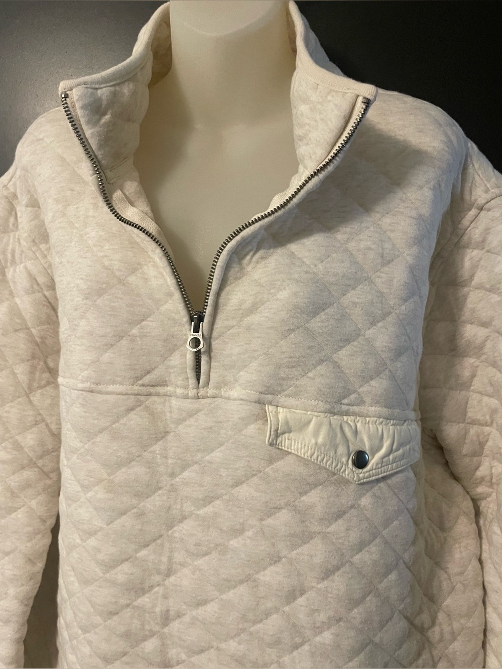 American Eagle Quilted Pullover Women’s L Cream Quarter Zip Funnel Neck Sweatshi - Picture 3 of 11